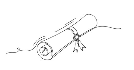 Obraz premium Simple line art of a rolled up certificate with ribbon. None editable stroke