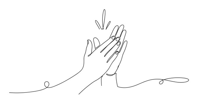 Continuous line art of two hands clapping gesture. None editable stroke