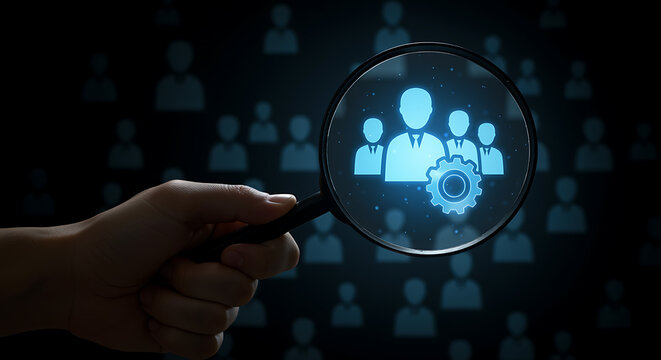 Human Resources Management and Recruitment Concept with Magnifying Glass