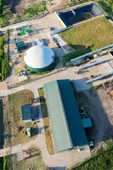 Aerial view of biogas plant for biomethane production