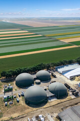 Aerial view of biogas plant for biomethane production