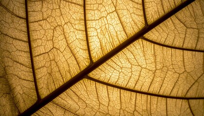 Obraz premium Intricate details of a leaf illuminated by the sun from behind