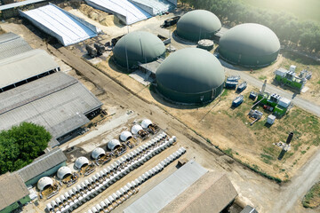 Aerial view of biogas plant for biomethane production