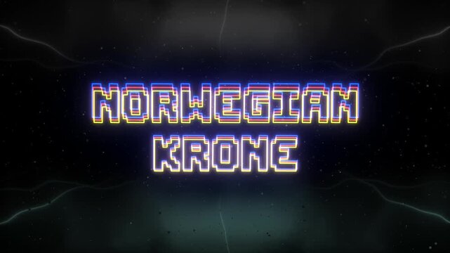 Norwegian Krone Neon text with retro background