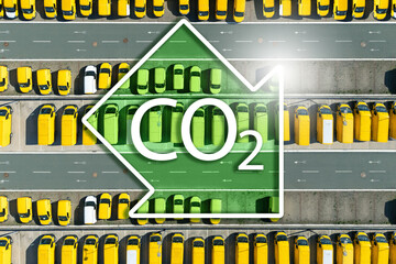 Delivery vans and trucks hub. Fleet of yellow post vehicles