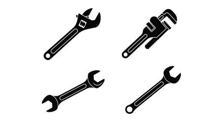 Naklejka premium Black wrenches in various positions a striking silhouette