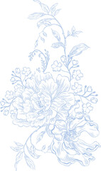 Elegant wedding bouquet with flowers abd leaves. Illustration