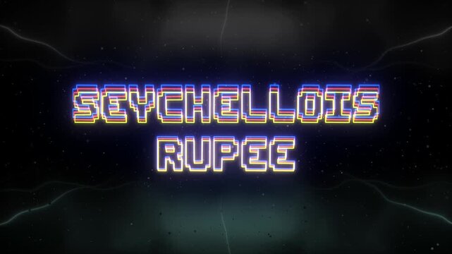 Seychellois Rupee Neon text with retro background