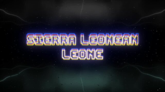 Sierra Leonean Leone Neon text with retro background