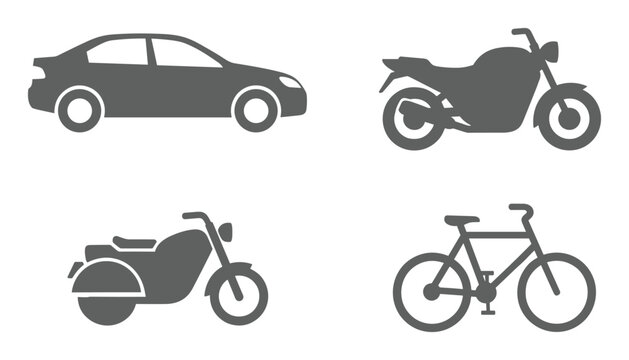 Vehicle silhouette set featuring cars motorcycles bicycles and transport types