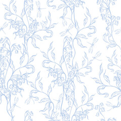 Beautiful wedding seamless pattern with flowers and leaves. Illustration