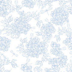 Beautiful wedding seamless pattern with flowers and leaves. Illustration
