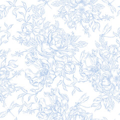 Beautiful wedding seamless pattern with flowers and leaves. Illustration