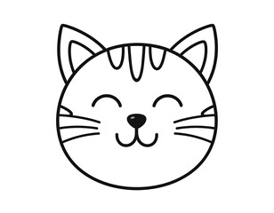 Obraz premium Simple line drawing of a cartoon cat face with stripes and a cute, smiling expression
