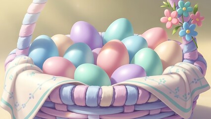 Easter monday celebration with pastel easter eggs in a basket