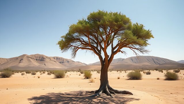 boswellia. Lone Boswellia tree in an arid desert landscape with resin droplets on bark. gardening catalogs, home-decor guides, designed for gardening and botanical catalogs.