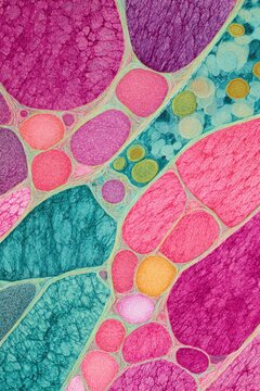 Close-up of rounded cellular forms with porous and smooth textures, arranged in a tight macro frame.