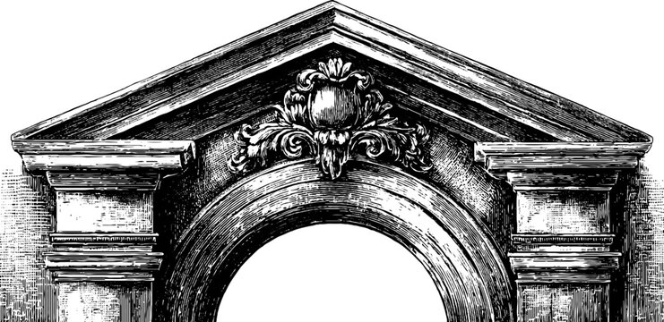 Vintage architectural arch keystone with botanical detail for decorative design