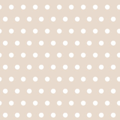 Seamless decorative pattern with large white dots evenly spaced on a beige background. Soft neutral color palette suitable for interiors, wallpapers, nursery decor, textiles, fashion prints, packaging © ELuki
