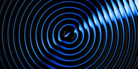 Obraz premium 3D rendering of an abstract geometric background with polished chrome texture and blue gradient, ribbed glass illuminated with neon light