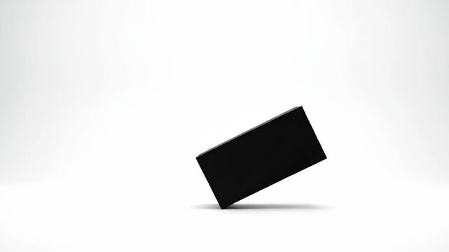 A black cube smoothly transforms into a rectangular prism and back on a clean white background. Perfect for abstract concepts.