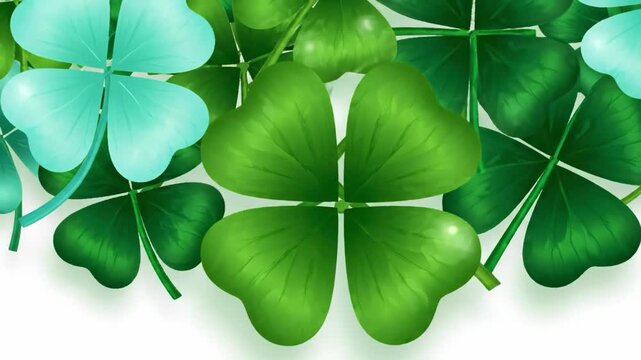 Four leaf clovers border with green and teal shades isolated on white background