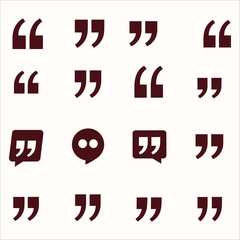Assorted dark red quotation mark icons and speech bubble symbols for digital communication