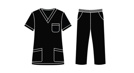 Naklejka premium Black medical scrubs set displayed flat lay illustration silhouette
