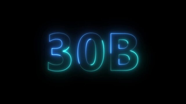 A striking image displays the numbers 30b illuminated with a vibrant glowing neon blue light against a completely black background high quality professional detailed modern elegant