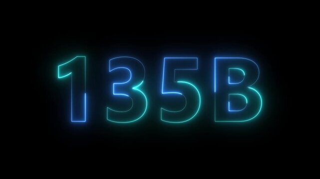 A vibrant glowing neon depiction of the alphanumeric sequence 135b dominates a stark black background creating a visually striking image high quality professional detailed modern elegant