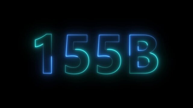 A brightly illuminated neon sign displays the number 155b against a stark black background emitting a cool electric glow high quality professional detailed modern elegant stylish