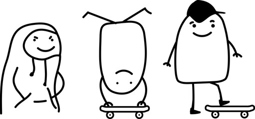 Minimalist doodle skate boy performing radical skateboard tricks © wesleyyaya