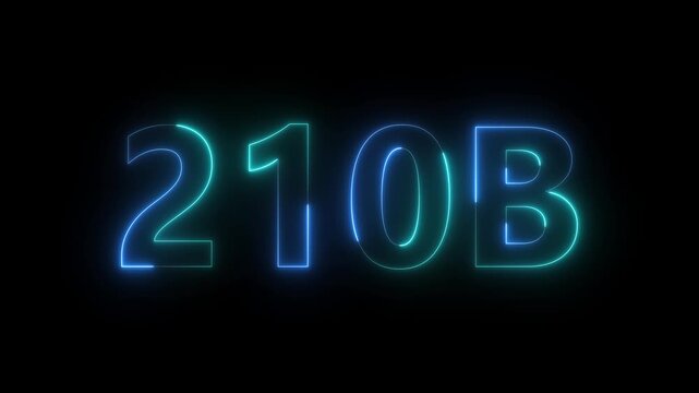 A vibrant glowing neon sign displays the alphanumeric code 210b against a stark entirely black background creating a striking visual high quality professional detailed modern elegant