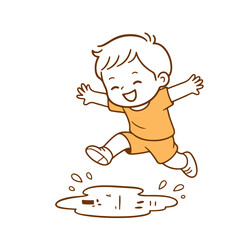 Obraz premium A child jumps over a puddle vector illustration on a white background Vector illustration on a white background