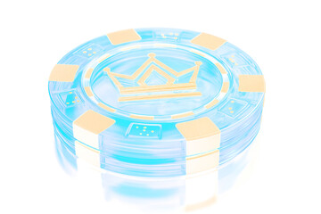 Light Blue Poker Chip with Gold Crown and Reflection