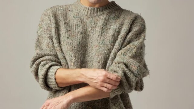 Medium shot capturing a heathered recycled yarn sweater blending subtle tones with sustainable fibers illustrating modern recycled fashion innovation and comfort.