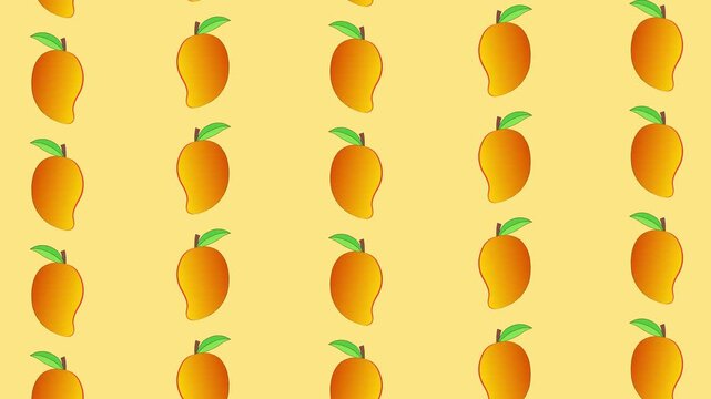 Seamless Mango Pattern Animation Background, 2D Loopable Mango Up and Down Motion, Summer Vibes, Mango Illustration, Seamless Background, Flat Design, Kawaii Fruit, Animated, 2D fruit, Mango motif