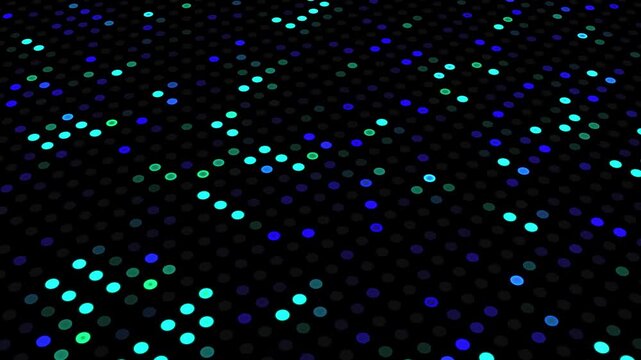 High Tech motion graphic random flickering dots on dark background.