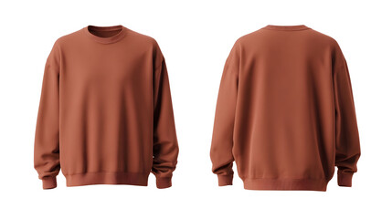 Terracotta sweatshirt flat lay mockup with front view and back view isolated on white background