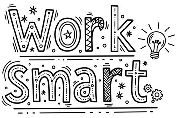 Naklejka premium Work smart illustration: creative typography with lightbulb and gears