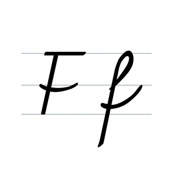 German school cursive alphabet Ff  with stroke order, handwriting practice vector