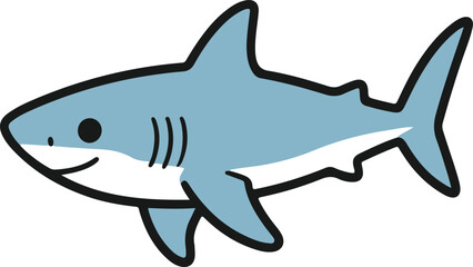 Obraz premium Cute blue shark character, minimalist flat vector illustration