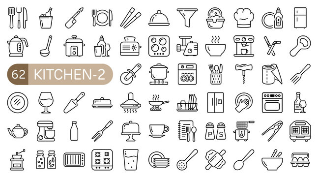 Kitchen Essentials Icon Set Outline Style (Part 2)