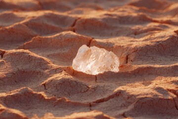Obraz premium desert still life, simple desert scene with cracked earth, quartz crystal, beige tones, and soft sunset light create a serene still life