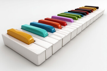 Obraz premium White piano with multi-colored keys in perspective.