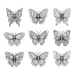 Obraz premium Nine Hand-Drawn Butterfly Illustrations in Black and White