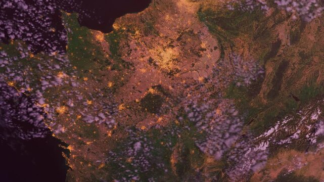 Paris and France Zoom Out. Sunrise. Europe From Space. Planet Earth. Globe