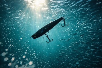 Fishing lure underwater in blue ocean