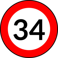 Speed limit 34 traffic sign vector