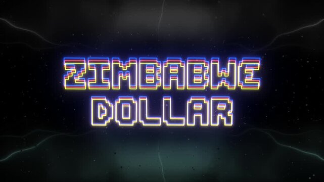 Zimbabwe Dollar Neon text with retro background
